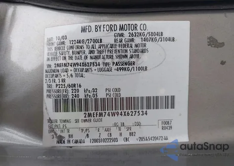 2004 Mercury Grand Marquis Gs z USA, uszkodzony, nr VIN 2MEFM74W94X627534